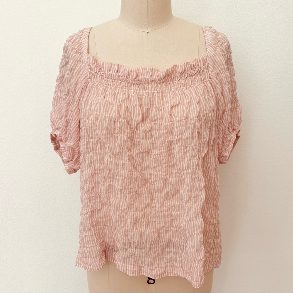 Anthropologie Cloth & Stone On/Off Shoulder Top NWT Pink White Stripes Soft M